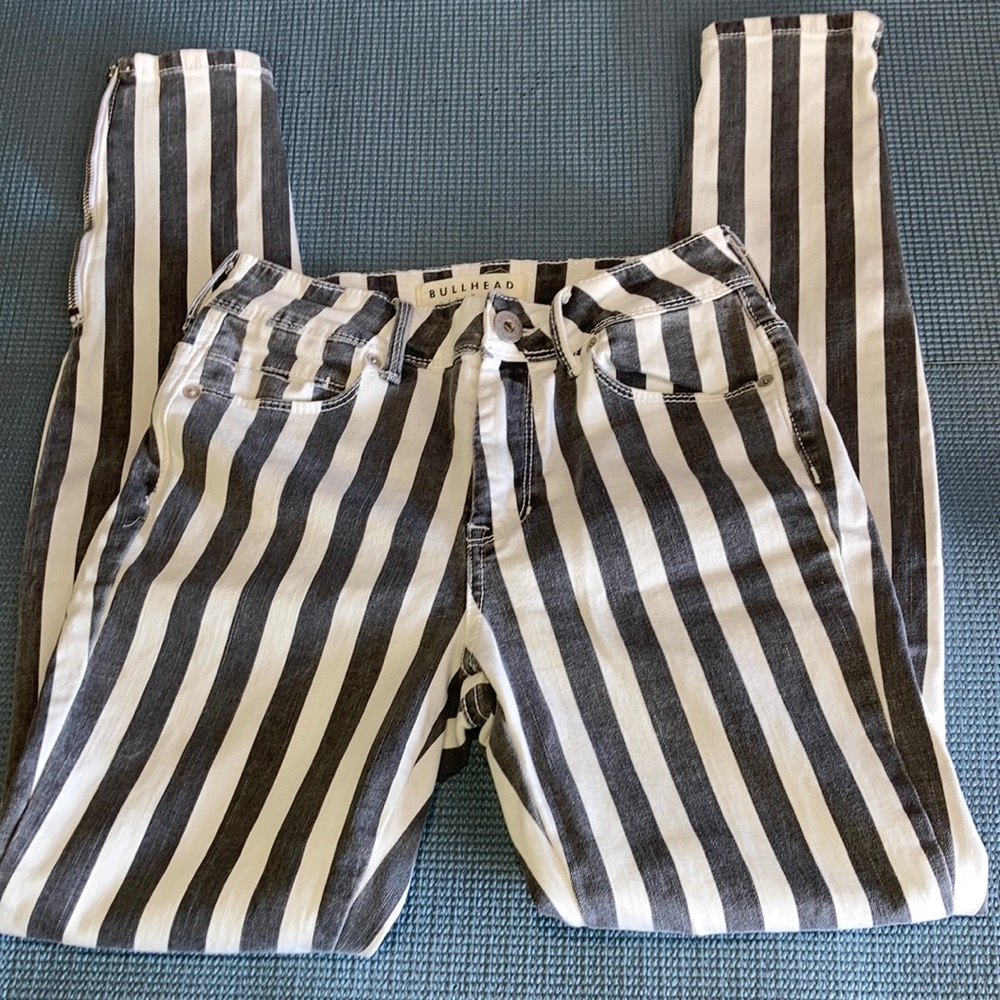 Pacsun Bullhead High Rise Stripe Skinny Jeans size 3 juniors ankle zippers 5pckt